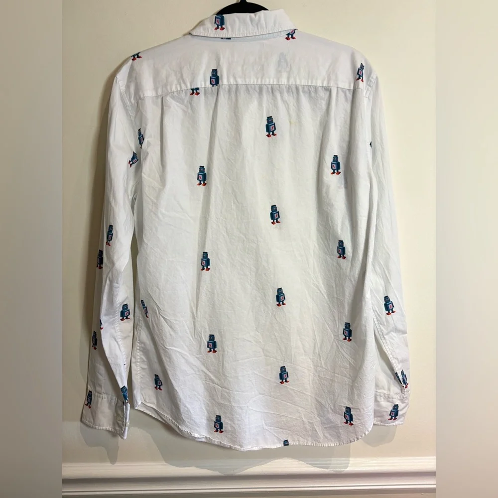 Bonobos Washed Button Down Slim Fit White Robot Print Sport Shirt Size Medium - Picture 4 of 7